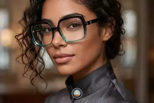 Lunettes Emmanuelle Khanh : l'oversize comme signature, depuis 1971 - mise en situation - utilisée par les helpers SEO. a...